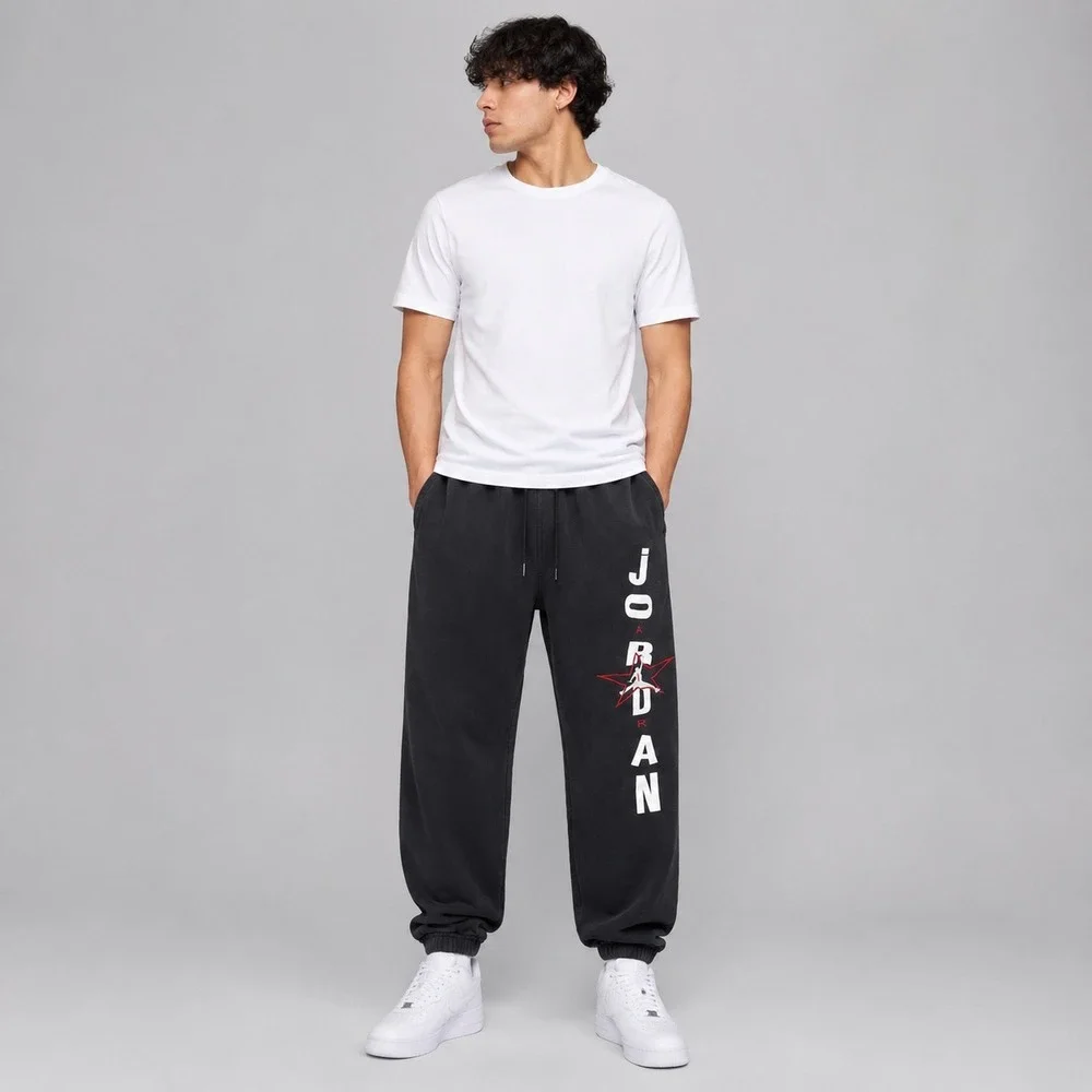 Nike Air Jordan Sweatpants Mens Black Medium Flight Fleece Graphic Joggers Gym